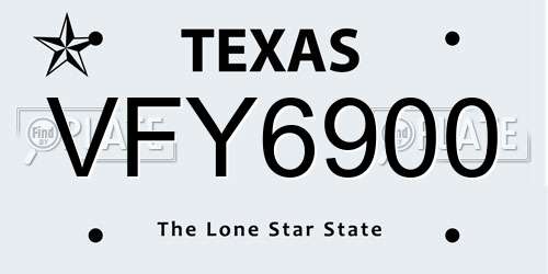 VFY6900 Texas License Plate
