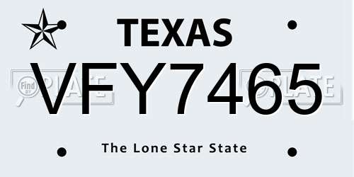 VFY7465 Texas License Plate