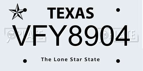VFY8904 Texas License Plate