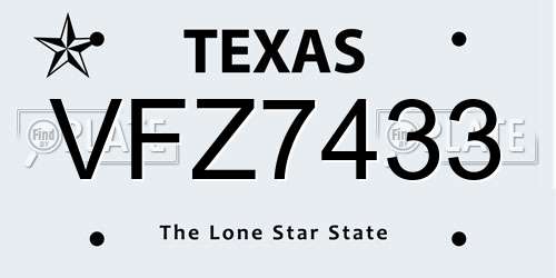 VFZ7433 Texas License Plate
