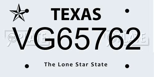 VG65762 Texas License Plate