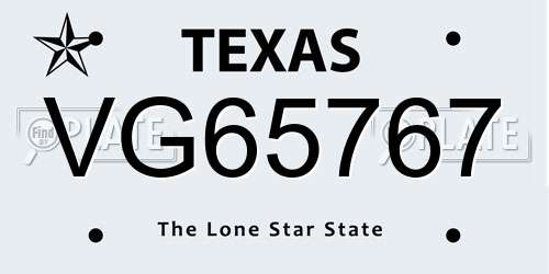 VG65767 Texas License Plate