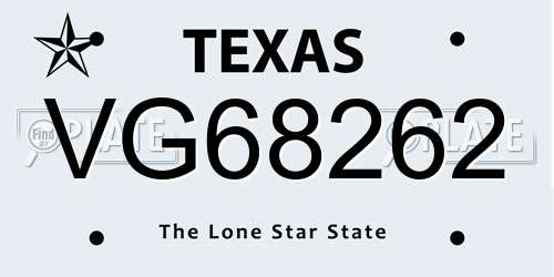 VG68262 Texas License Plate