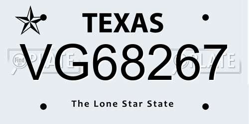 VG68267 Texas License Plate