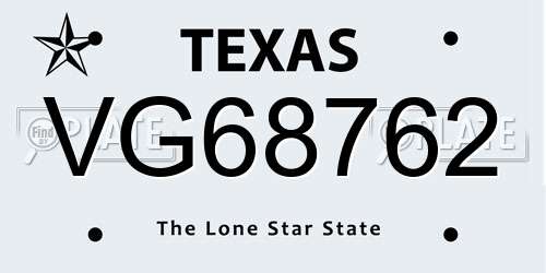 VG68762 Texas License Plate