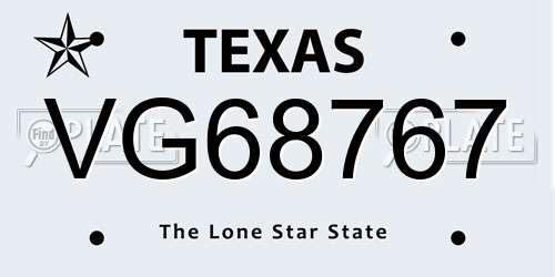 VG68767 Texas License Plate