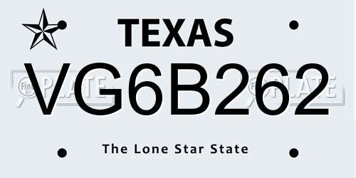 VG6B262 Texas License Plate