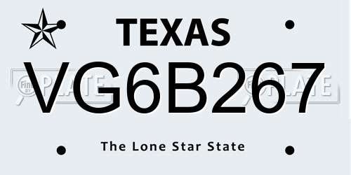 VG6B267 Texas License Plate