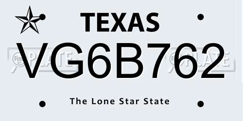 VG6B762 Texas License Plate