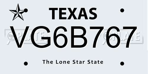 VG6B767 Texas License Plate