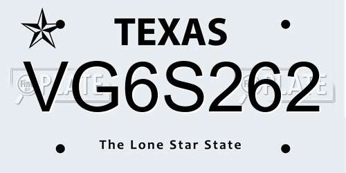 VG6S262 Texas License Plate