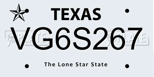 VG6S267 Texas License Plate