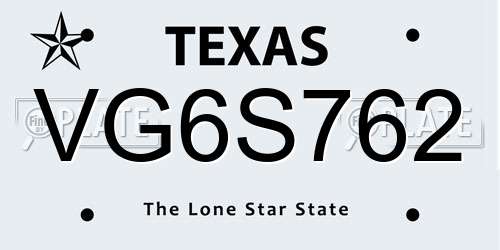 VG6S762 Texas License Plate