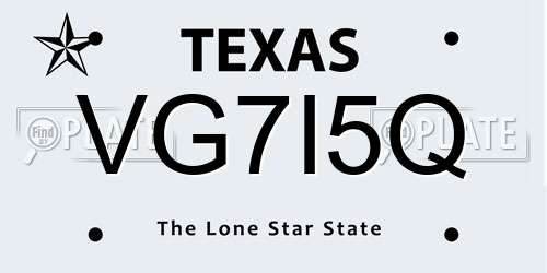 VG7I5Q Texas License Plate