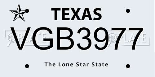 VGB3977 Texas License Plate