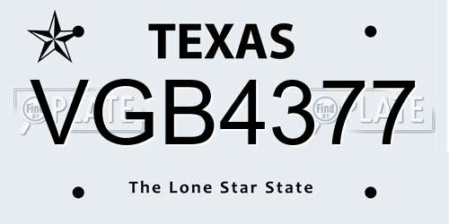 VGB4377 Texas License Plate