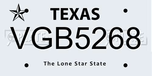 VGB5268 Texas License Plate