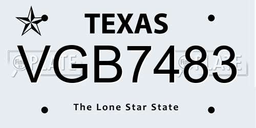 VGB7483 Texas License Plate
