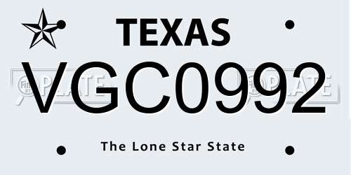 VGC0992 Texas License Plate