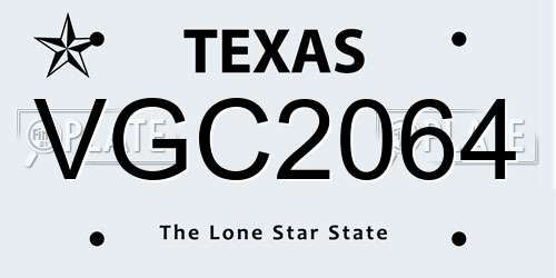 VGC2064 Texas License Plate