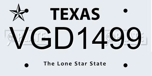 VGD1499 Texas License Plate