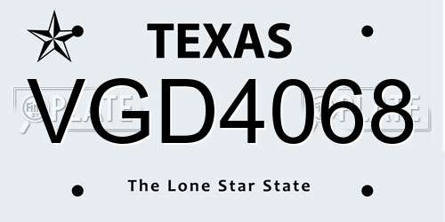 VGD4068 Texas License Plate