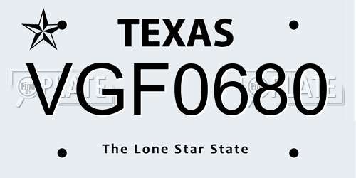 VGF0680 Texas License Plate