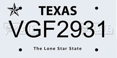 VGF2931 Texas License Plate