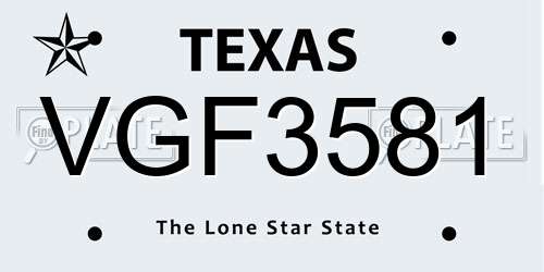 VGF3581 Texas License Plate