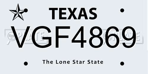VGF4869 Texas License Plate