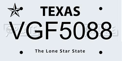 VGF5088 Texas License Plate
