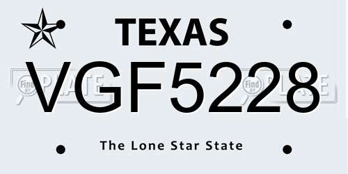 VGF5228 Texas License Plate