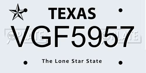 VGF5957 Texas License Plate