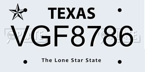 VGF8786 Texas License Plate