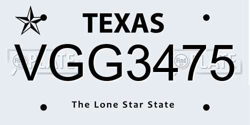 VGG3475 Texas License Plate
