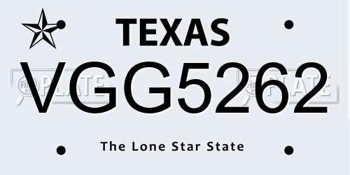 VGG5262 Texas License Plate