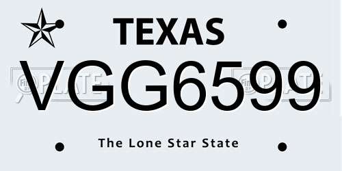 VGG6599 Texas License Plate