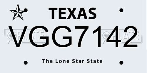 VGG7142 Texas License Plate