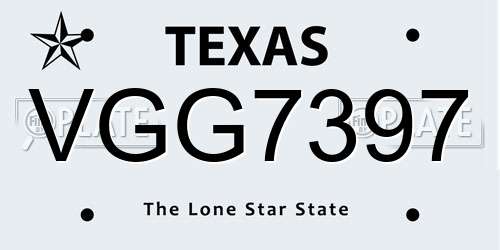 VGG7397 Texas License Plate