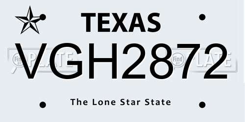 VGH2872 Texas License Plate