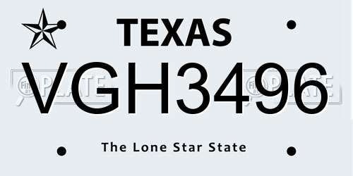 VGH3496 Texas License Plate