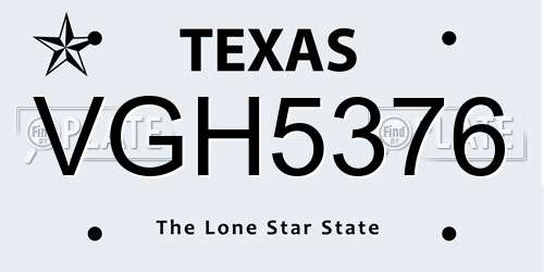 VGH5376 Texas License Plate