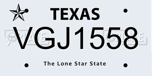 VGJ1558 Texas License Plate