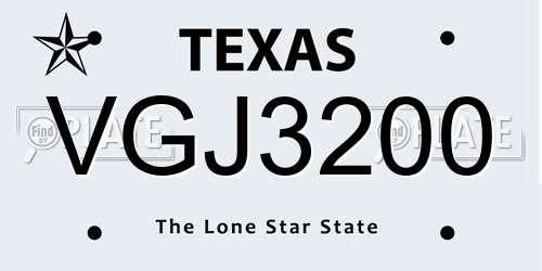 VGJ3200 Texas License Plate