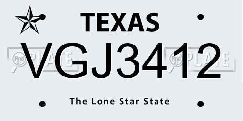 VGJ3412 Texas License Plate