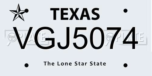 VGJ5074 Texas License Plate