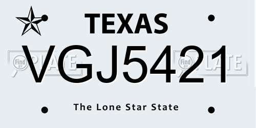 VGJ5421 Texas License Plate