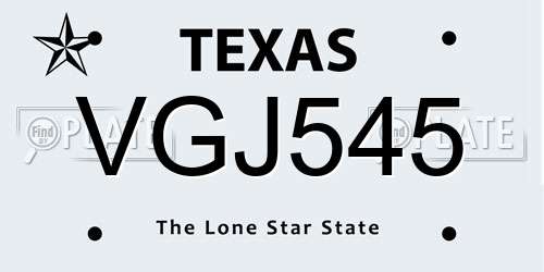 VGJ545 Texas License Plate