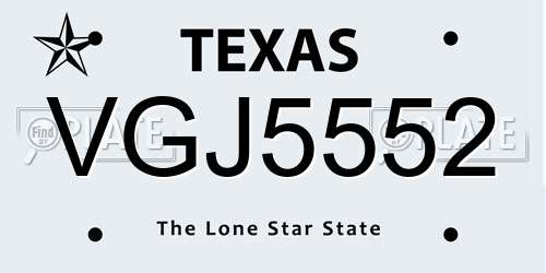 VGJ5552 Texas License Plate