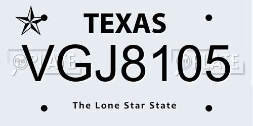 VGJ8105 Texas License Plate